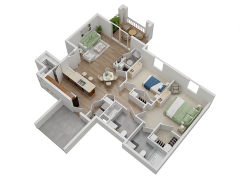 Floor plan for 2 beds, 2 baths, 1129 sqft